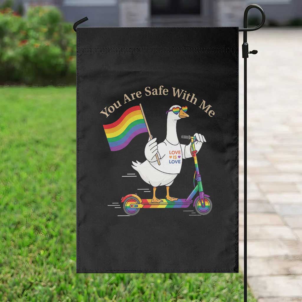 You Are Safe With Me Garden Flag LGBTQ Pride Goose Rainbow