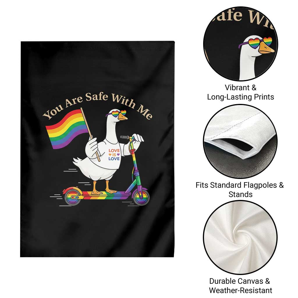 You Are Safe With Me Garden Flag LGBTQ Pride Goose Rainbow