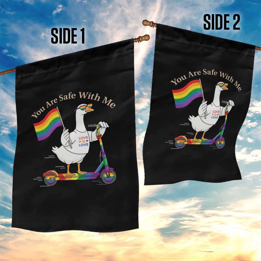You Are Safe With Me Garden Flag LGBTQ Pride Goose Rainbow