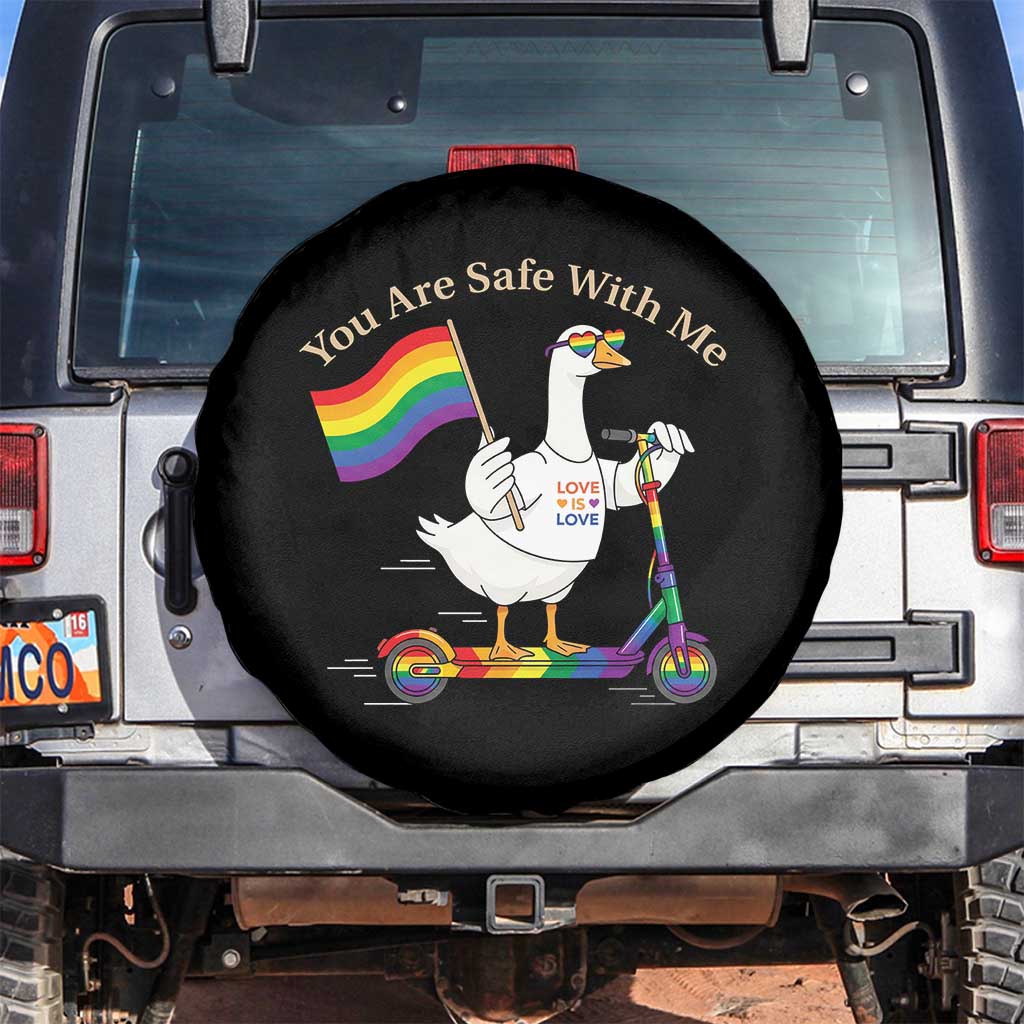 You Are Safe With Me Spare Tire Cover LGBTQ Pride Goose Rainbow