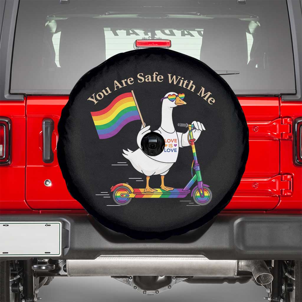You Are Safe With Me Spare Tire Cover LGBTQ Pride Goose Rainbow