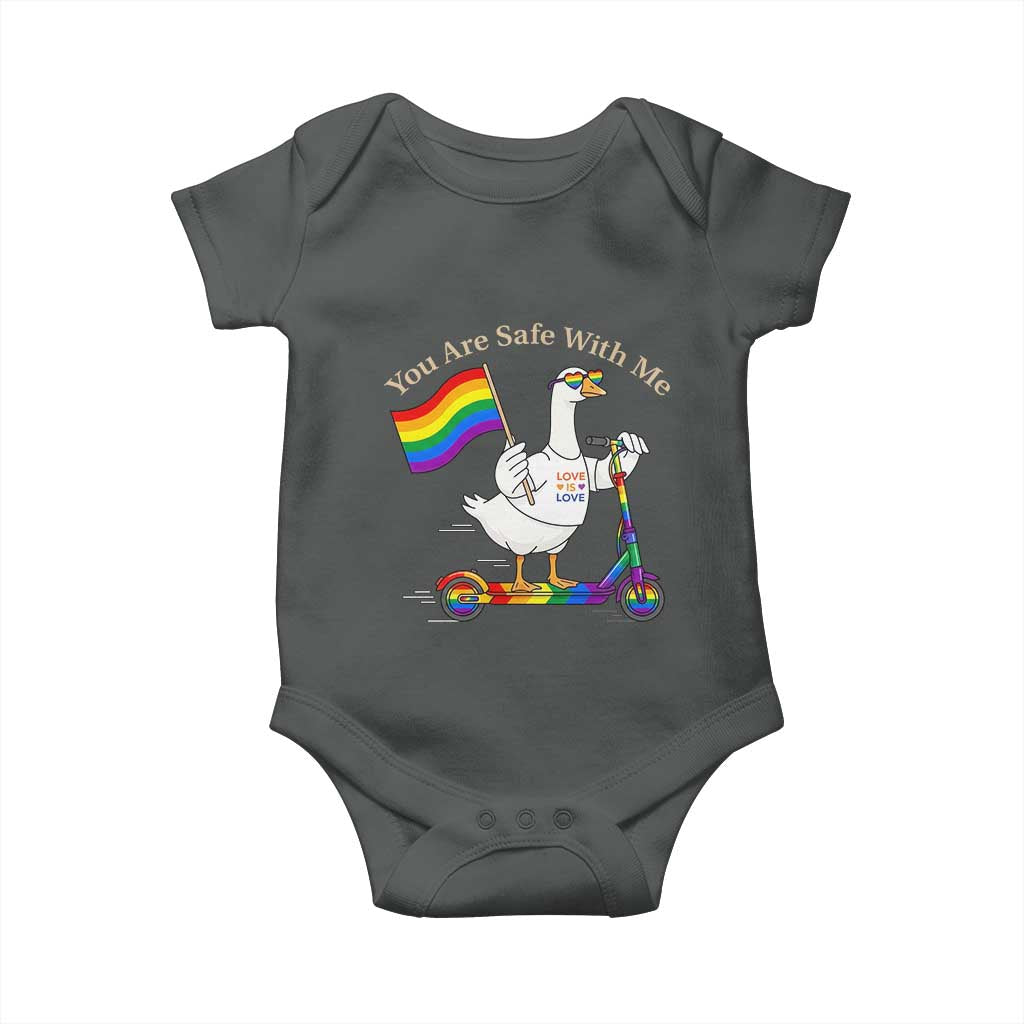 You Are Safe With Me Baby Onesie LGBTQ Pride Goose Rainbow