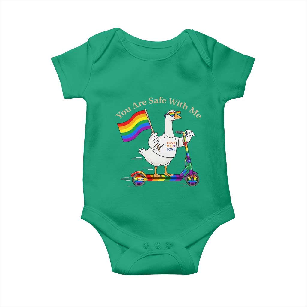 You Are Safe With Me Baby Onesie LGBTQ Pride Goose Rainbow