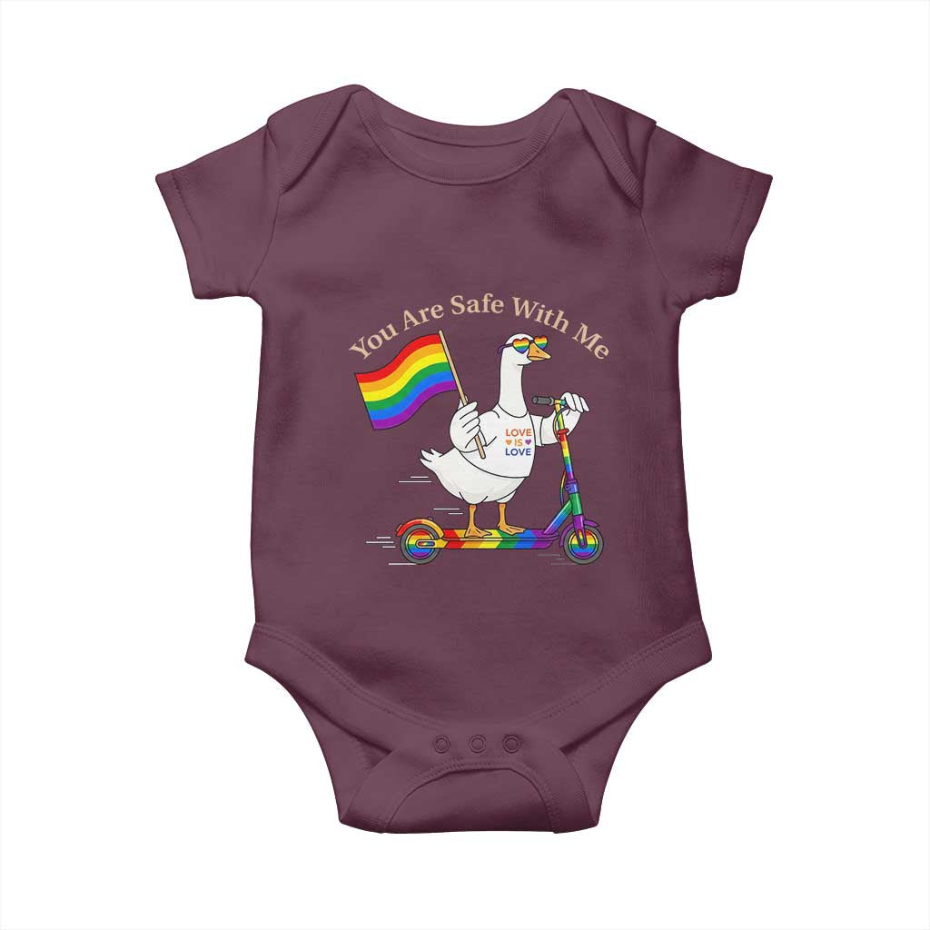 You Are Safe With Me Baby Onesie LGBTQ Pride Goose Rainbow