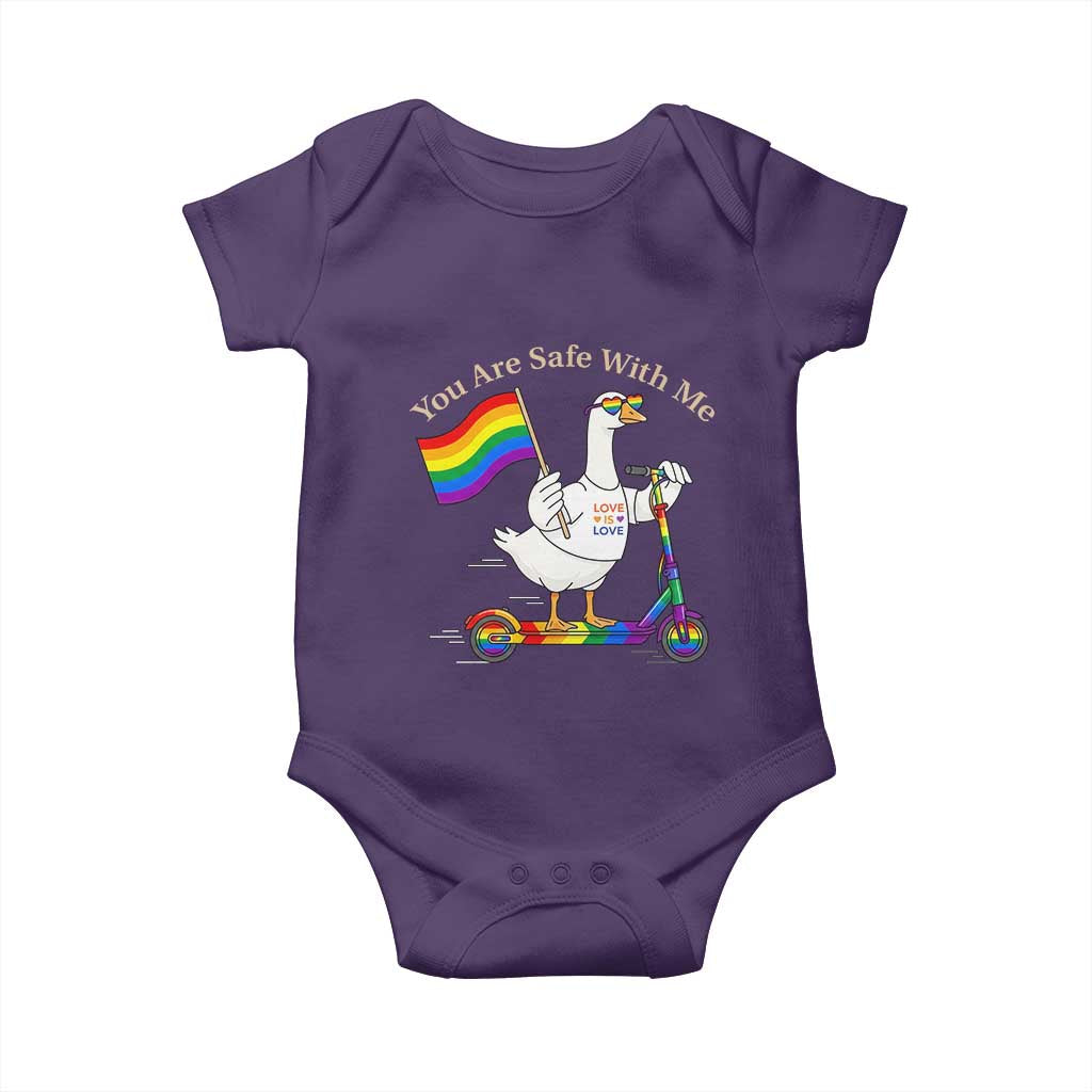 You Are Safe With Me Baby Onesie LGBTQ Pride Goose Rainbow