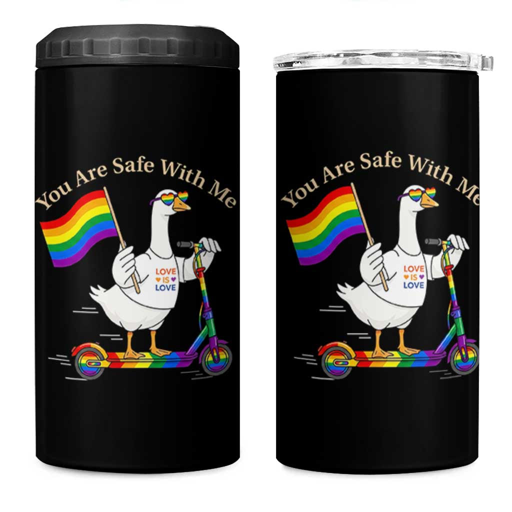 You Are Safe With Me 4 in 1 Can Cooler Tumbler LGBTQ Pride Goose Rainbow