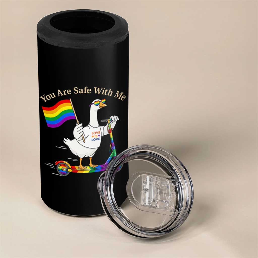 You Are Safe With Me 4 in 1 Can Cooler Tumbler LGBTQ Pride Goose Rainbow