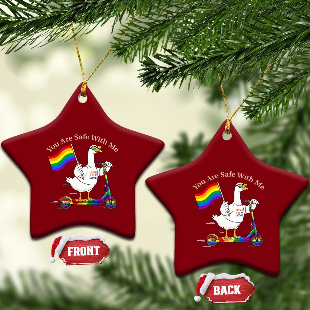 You Are Safe With Me Ceramic Ornament LGBTQ Pride Goose Rainbow