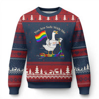 You Are Safe With Me Ugly Christmas Sweater LGBTQ Pride Goose Rainbow