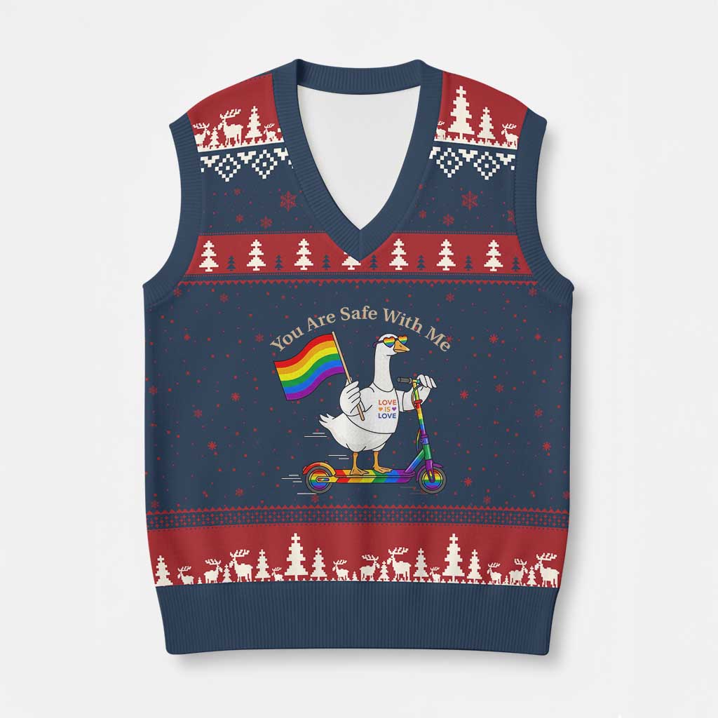 You Are Safe With Me V-Neck Knit Sweater Vest LGBTQ Pride Goose Rainbow