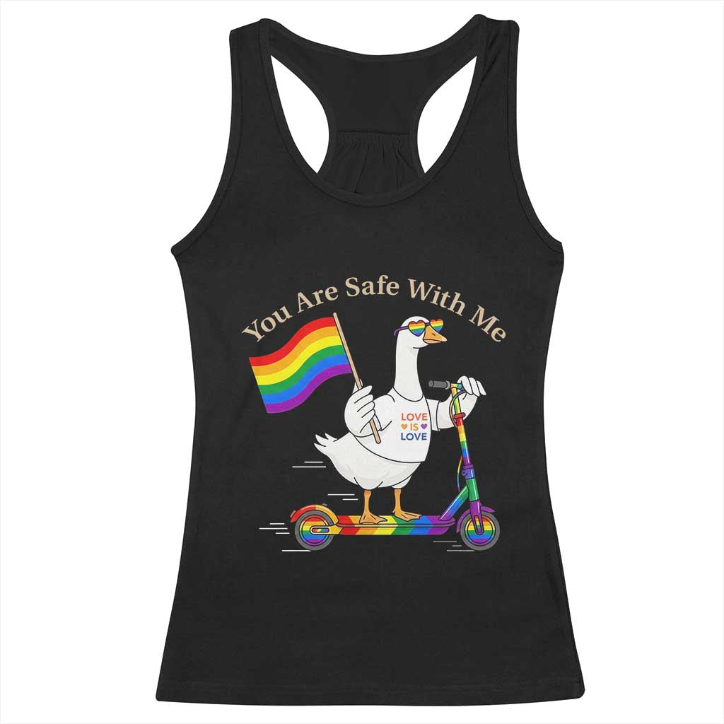You Are Safe With Me Racerback Tank Top LGBTQ Pride Goose Rainbow
