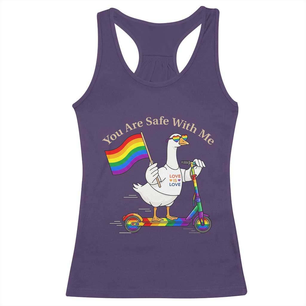 You Are Safe With Me Racerback Tank Top LGBTQ Pride Goose Rainbow