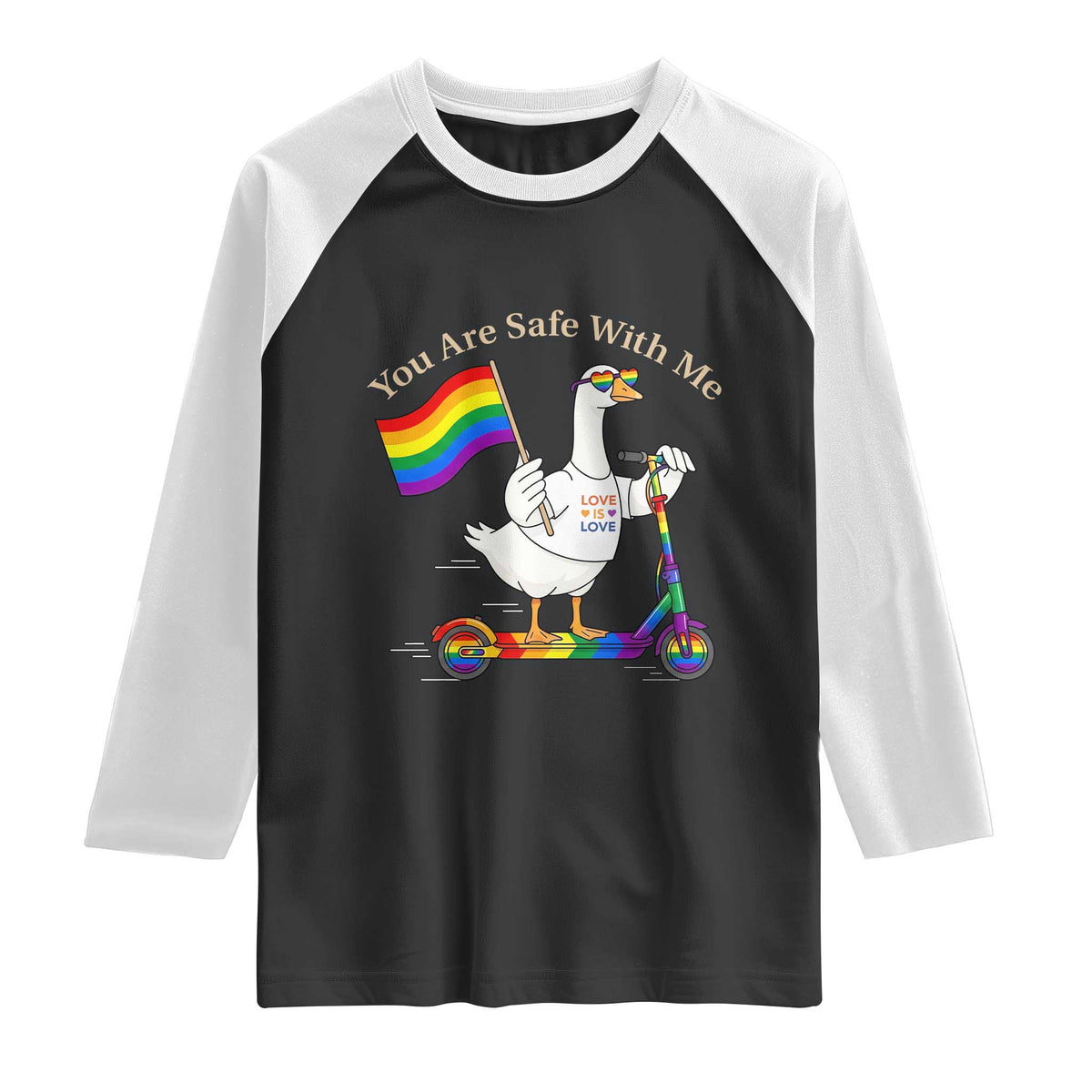 You Are Safe With Me Raglan Shirt LGBTQ Pride Goose Rainbow
