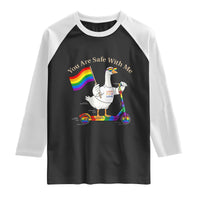 You Are Safe With Me Raglan Shirt LGBTQ Pride Goose Rainbow