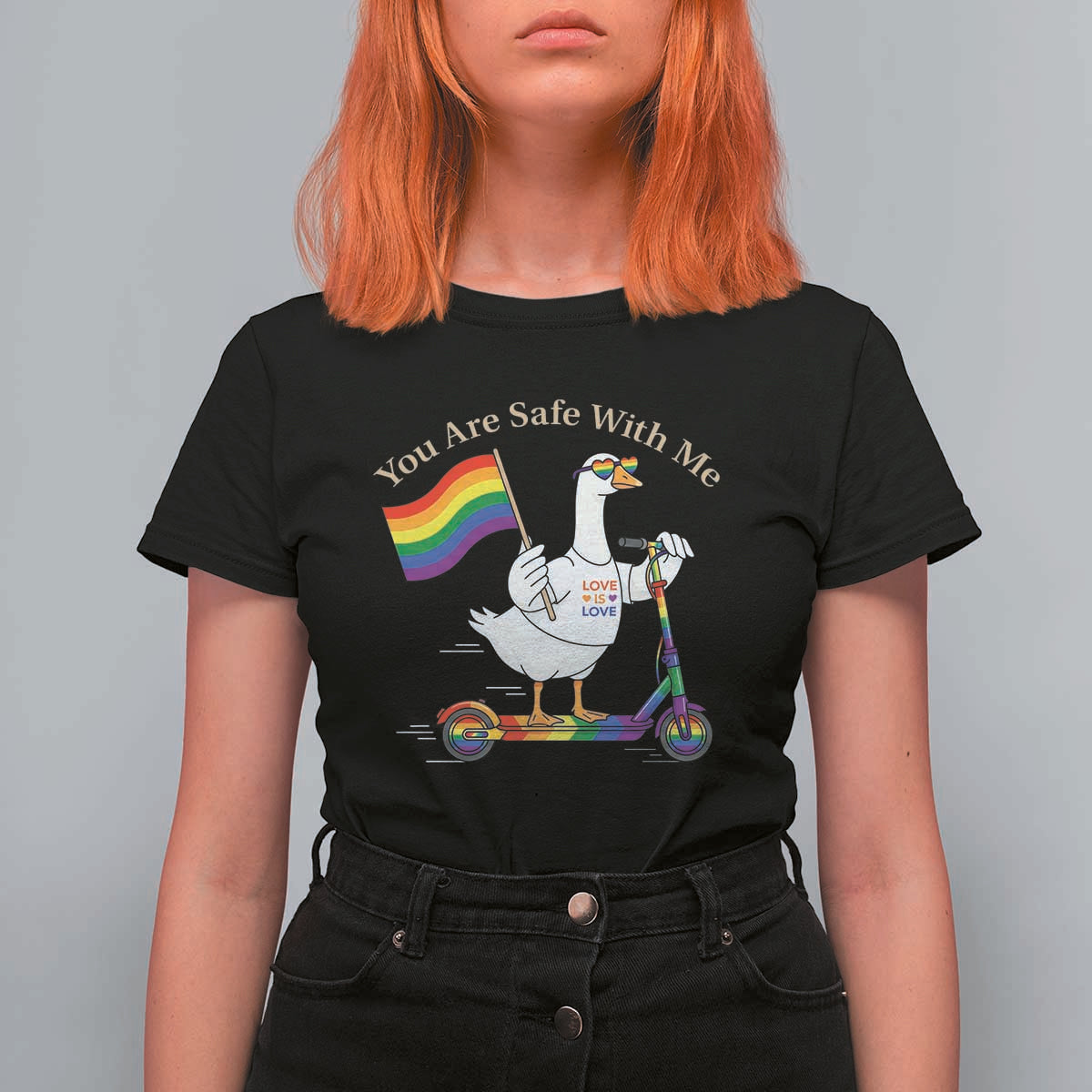 You Are Safe With Me T Shirt For Women LGBTQ Pride Goose Rainbow