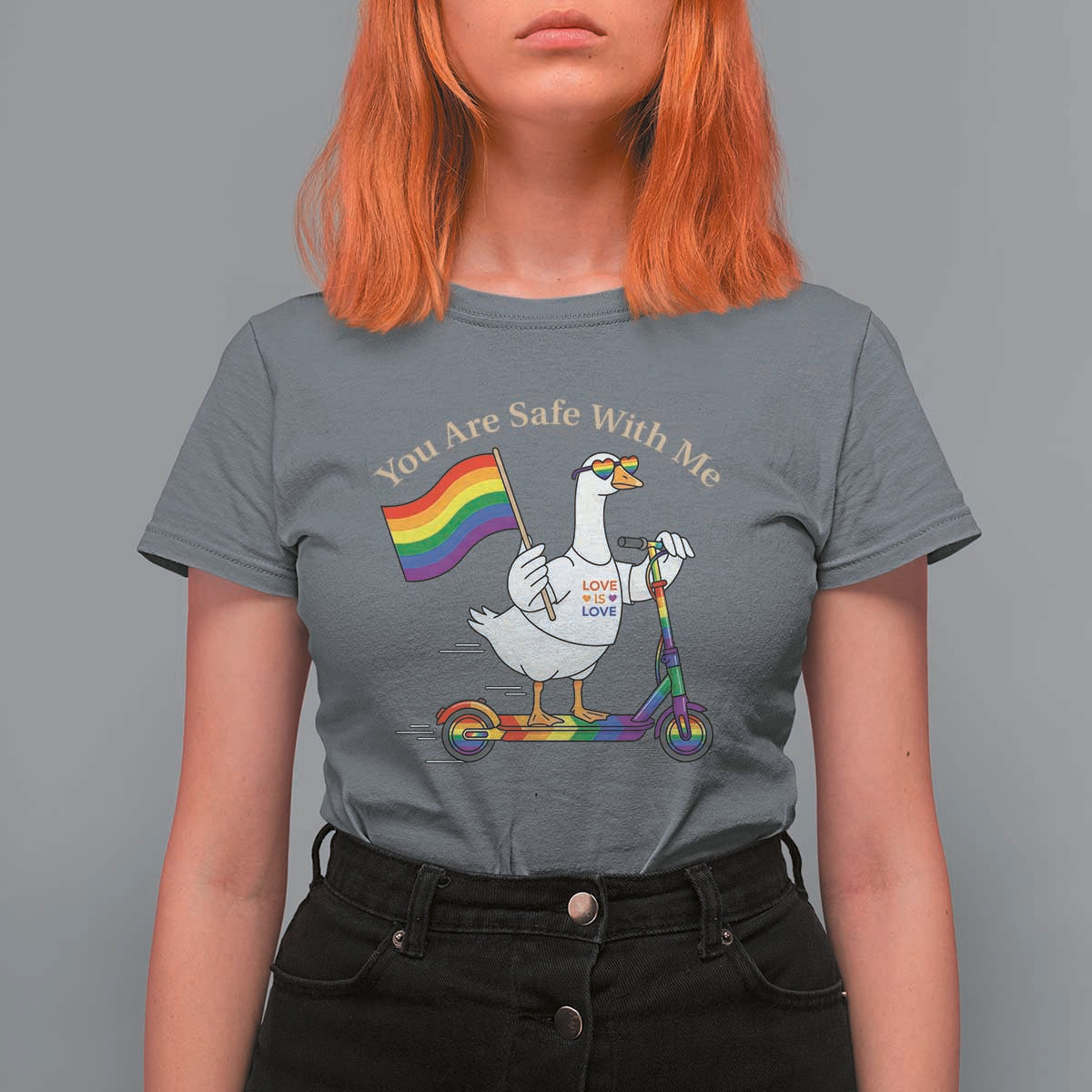 You Are Safe With Me T Shirt For Women LGBTQ Pride Goose Rainbow