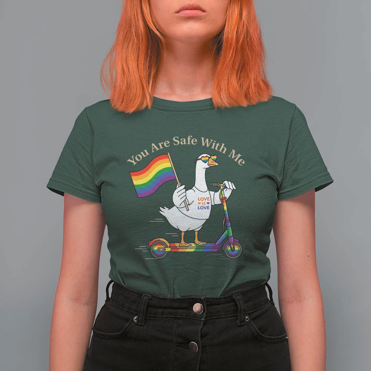 You Are Safe With Me T Shirt For Women LGBTQ Pride Goose Rainbow