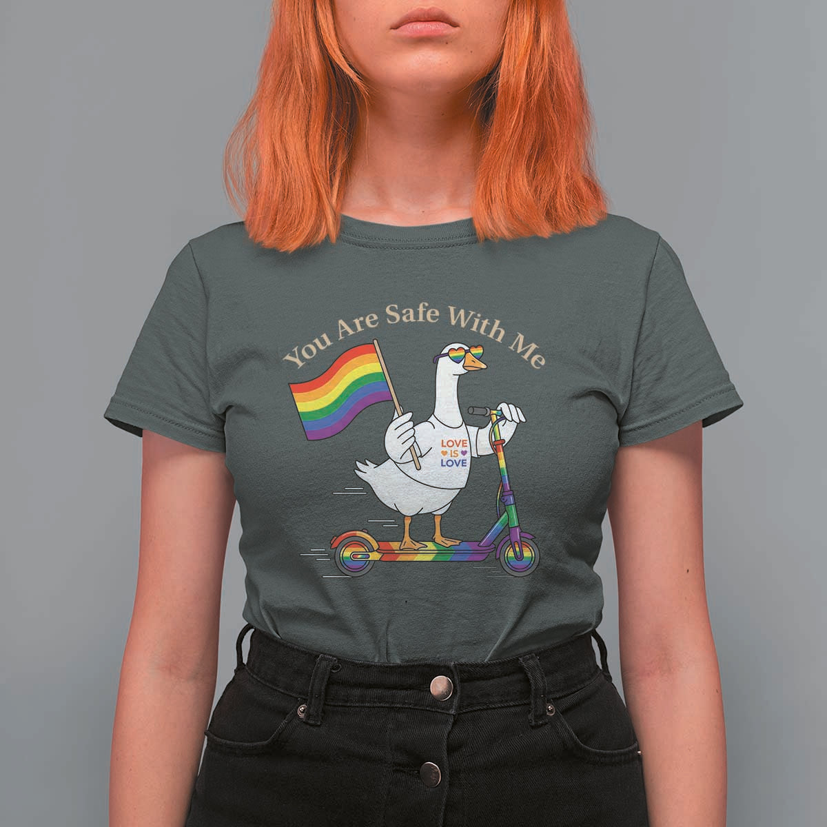 You Are Safe With Me T Shirt For Women LGBTQ Pride Goose Rainbow