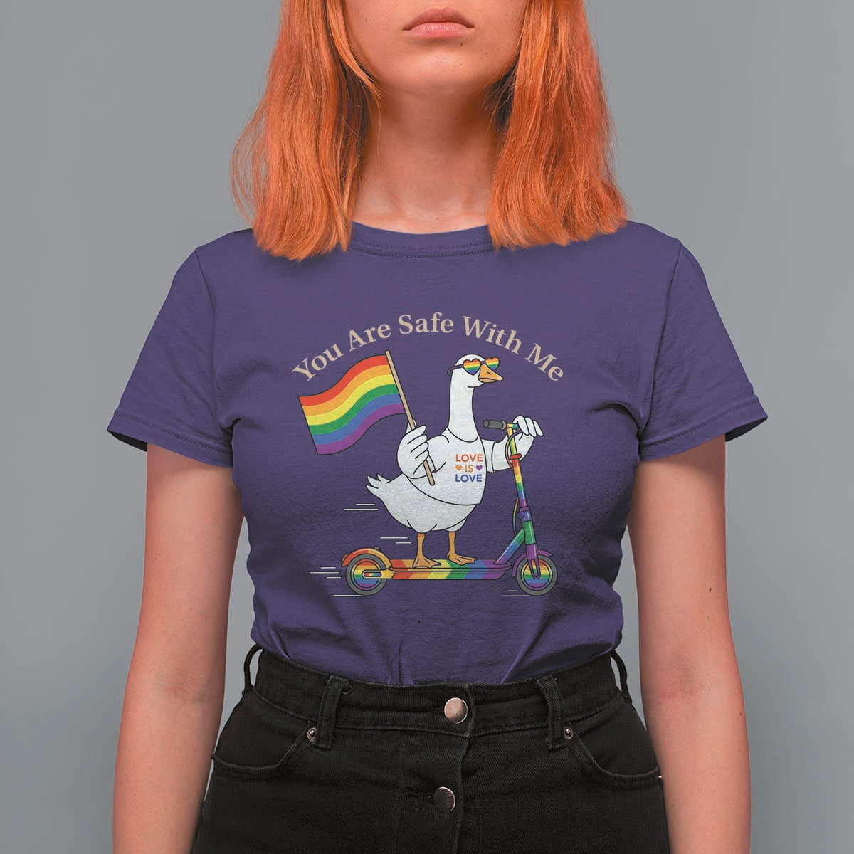 You Are Safe With Me T Shirt For Women LGBTQ Pride Goose Rainbow