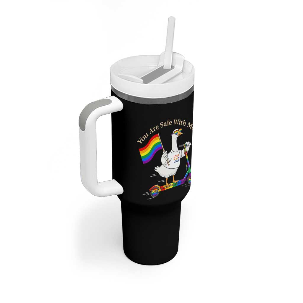 You Are Safe With Me Tumbler With Handle LGBTQ Pride Goose Rainbow