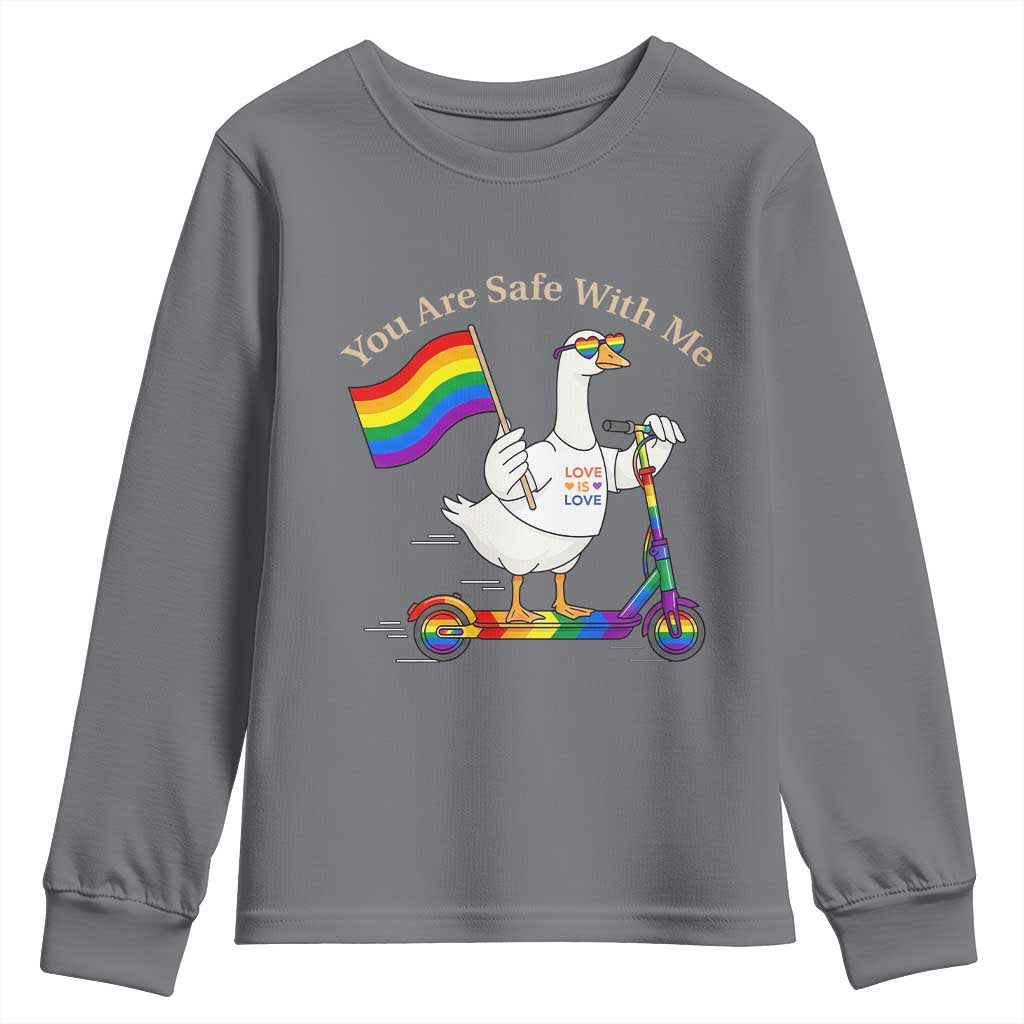 You Are Safe With Me Youth Sweatshirt LGBTQ Pride Goose Rainbow