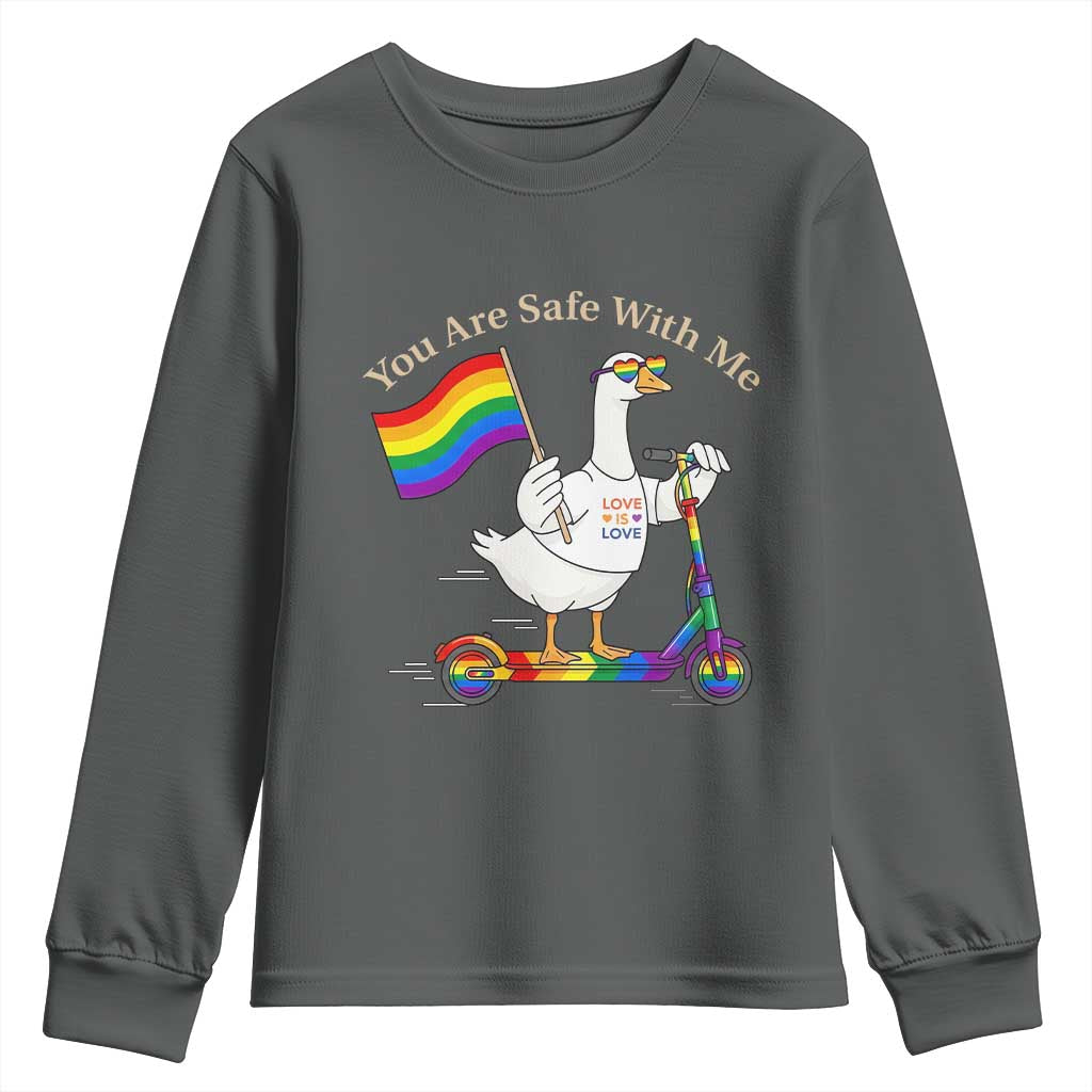 You Are Safe With Me Youth Sweatshirt LGBTQ Pride Goose Rainbow
