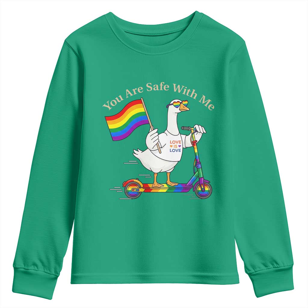 You Are Safe With Me Youth Sweatshirt LGBTQ Pride Goose Rainbow