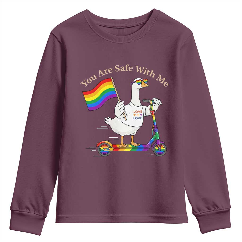 You Are Safe With Me Youth Sweatshirt LGBTQ Pride Goose Rainbow
