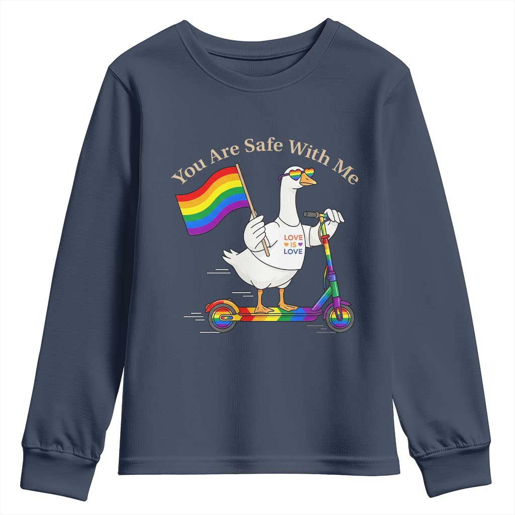 You Are Safe With Me Youth Sweatshirt LGBTQ Pride Goose Rainbow