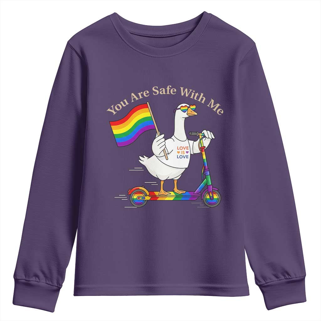 You Are Safe With Me Youth Sweatshirt LGBTQ Pride Goose Rainbow