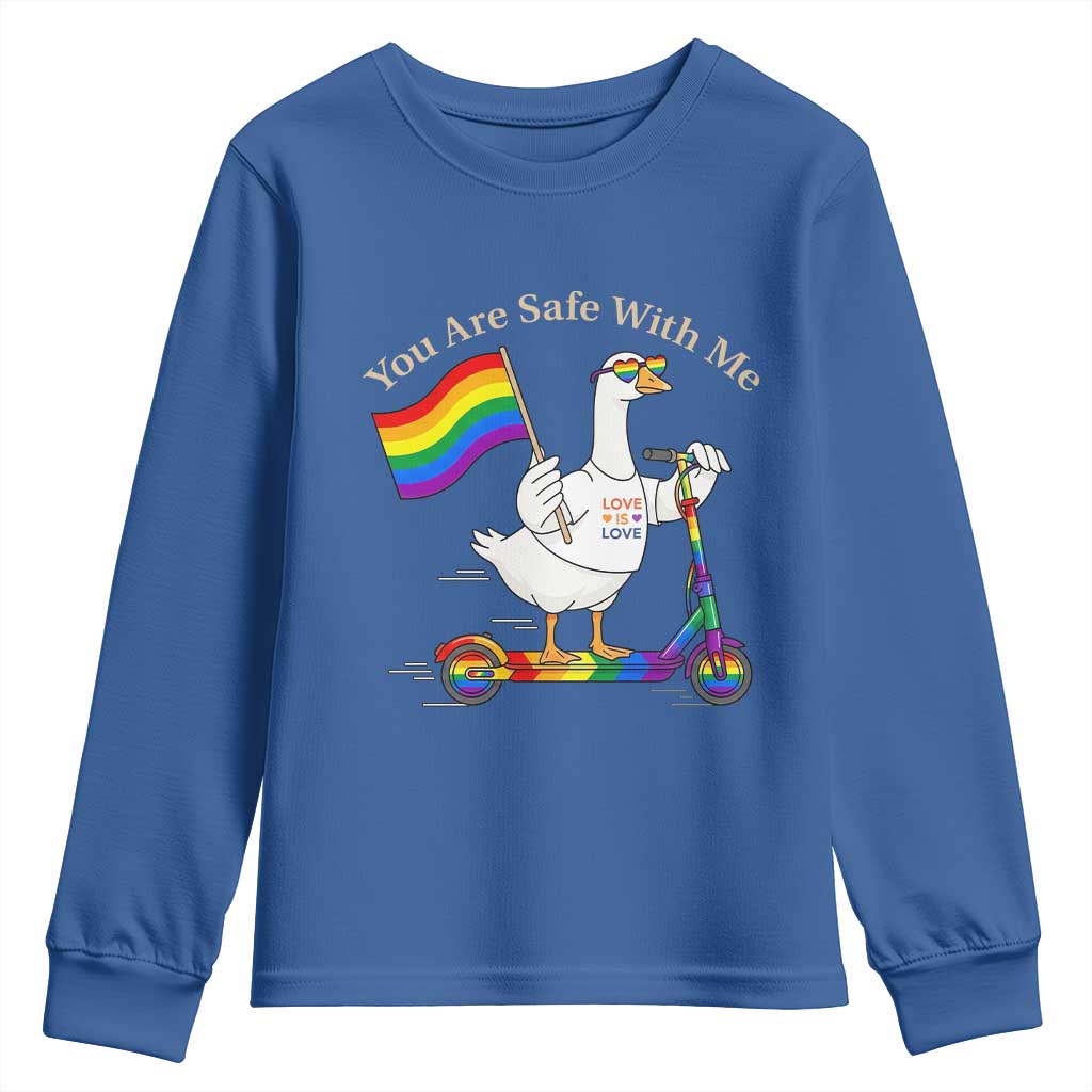 You Are Safe With Me Youth Sweatshirt LGBTQ Pride Goose Rainbow