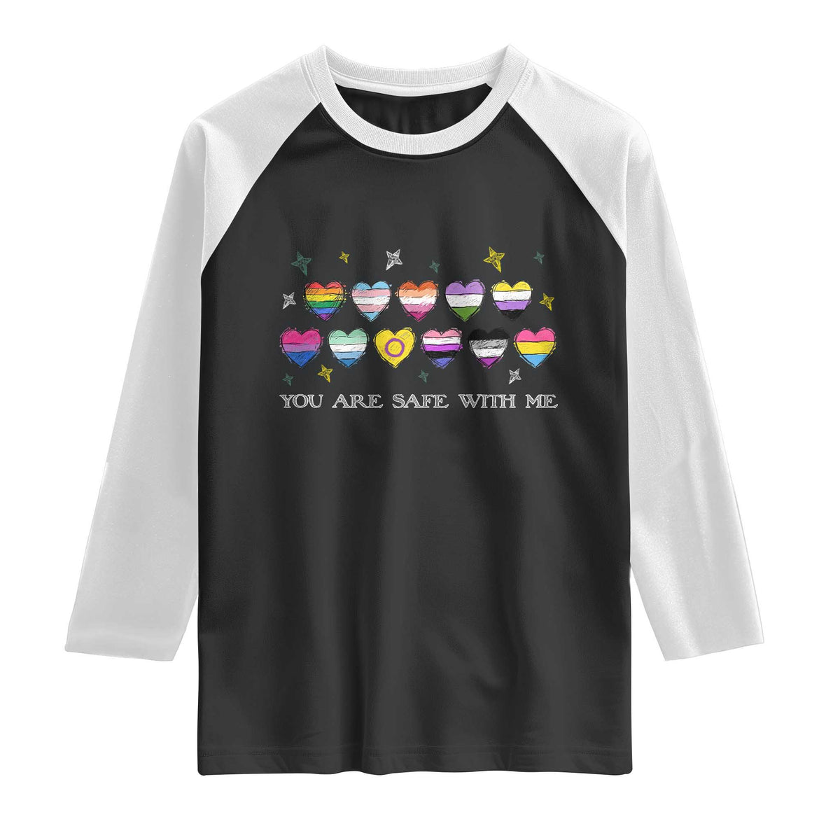 You Are Safe With Me Raglan Shirt LGBTQ Support Rainbow Flags Ally