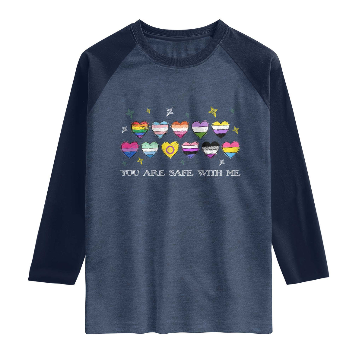 You Are Safe With Me Raglan Shirt LGBTQ Support Rainbow Flags Ally