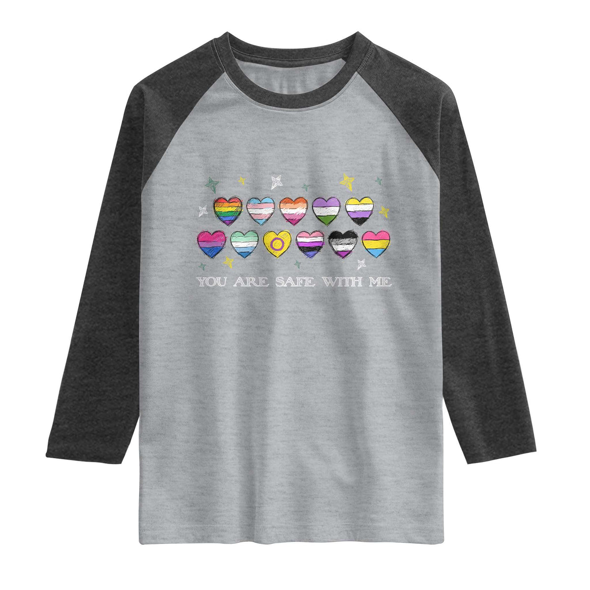 You Are Safe With Me Raglan Shirt LGBTQ Support Rainbow Flags Ally