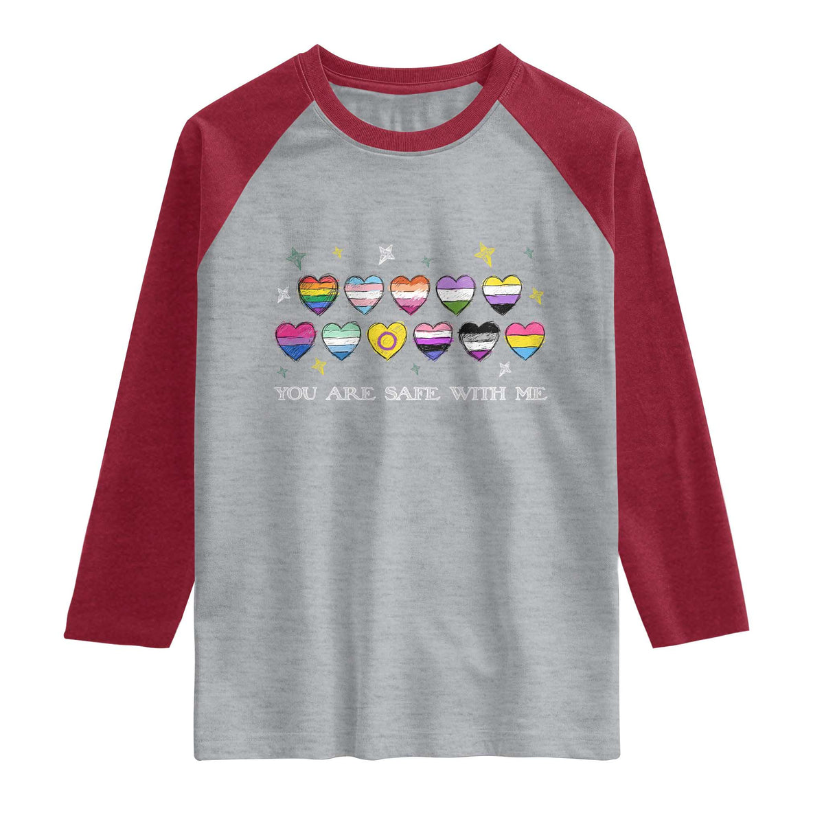 You Are Safe With Me Raglan Shirt LGBTQ Support Rainbow Flags Ally