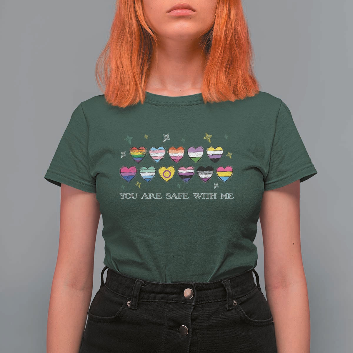 You Are Safe With Me T Shirt For Women LGBTQ Support Rainbow Flags Ally