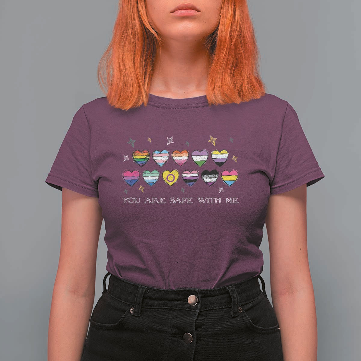 You Are Safe With Me T Shirt For Women LGBTQ Support Rainbow Flags Ally