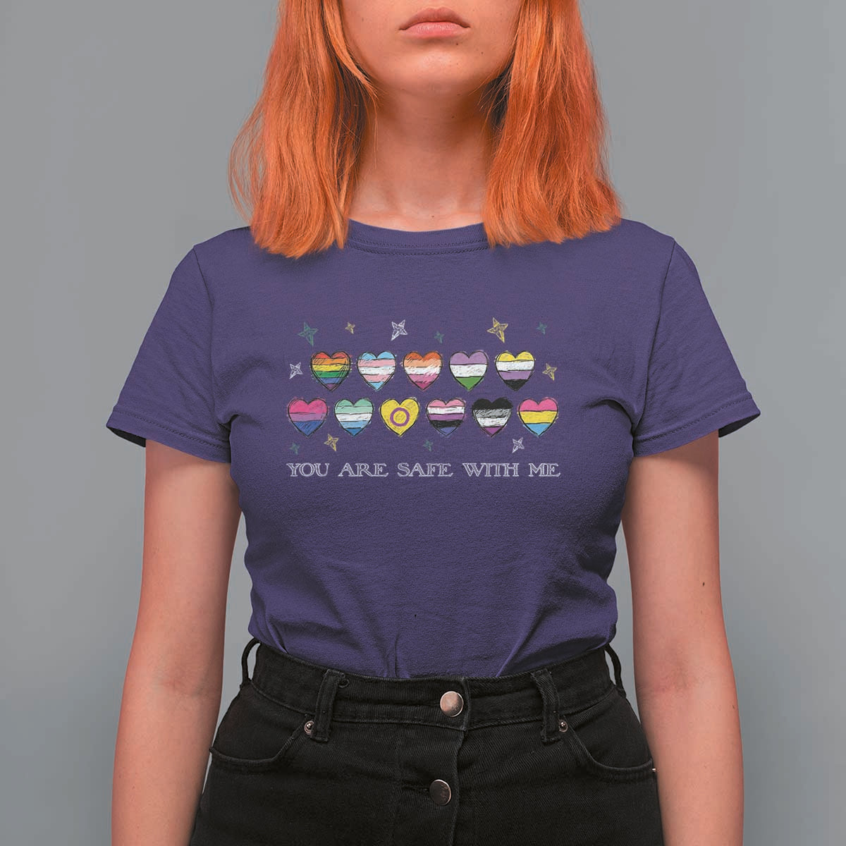 You Are Safe With Me T Shirt For Women LGBTQ Support Rainbow Flags Ally