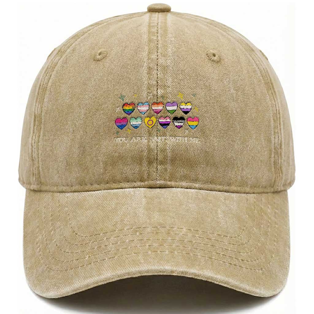You Are Safe With Me Washed Cotton Baseball Cap LGBTQ Support Rainbow Flags Ally
