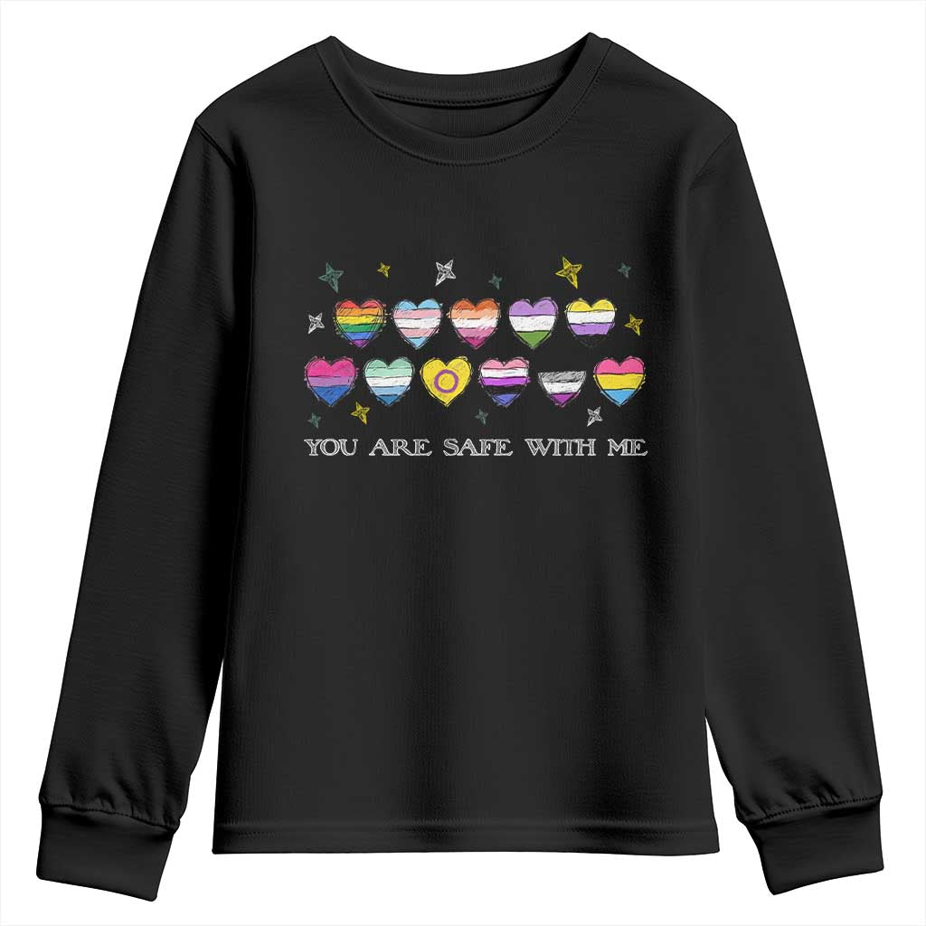 You Are Safe With Me Youth Sweatshirt LGBTQ Support Rainbow Flags Ally