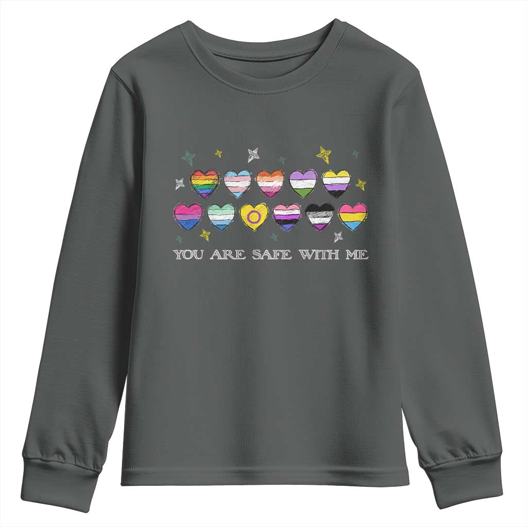You Are Safe With Me Youth Sweatshirt LGBTQ Support Rainbow Flags Ally