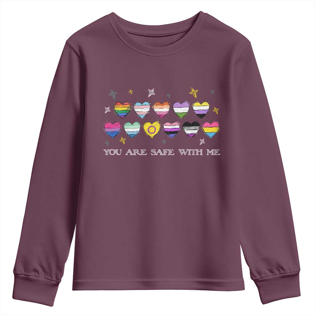 You Are Safe With Me Youth Sweatshirt LGBTQ Support Rainbow Flags Ally