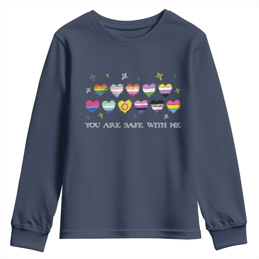 You Are Safe With Me Youth Sweatshirt LGBTQ Support Rainbow Flags Ally