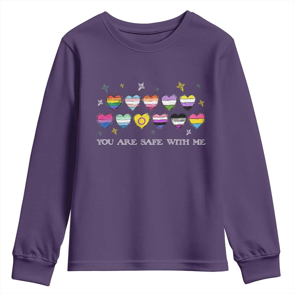 You Are Safe With Me Youth Sweatshirt LGBTQ Support Rainbow Flags Ally