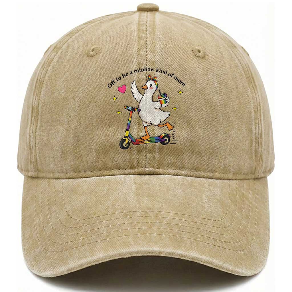 Off To Be Rainbow Kind Of Mom Washed Cotton Baseball Cap LGBTQ Goose Mom Rainbow