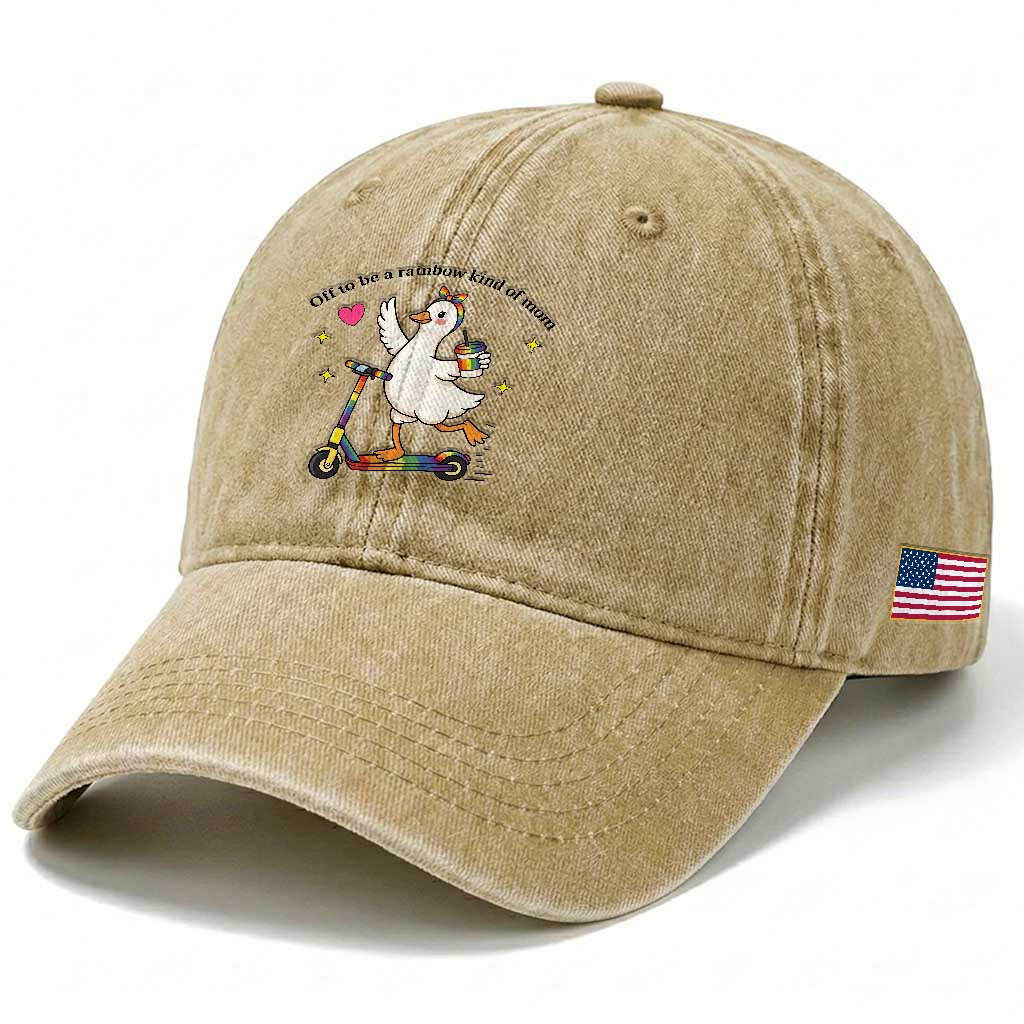 Off To Be Rainbow Kind Of Mom Washed Cotton Baseball Cap LGBTQ Goose Mom Rainbow