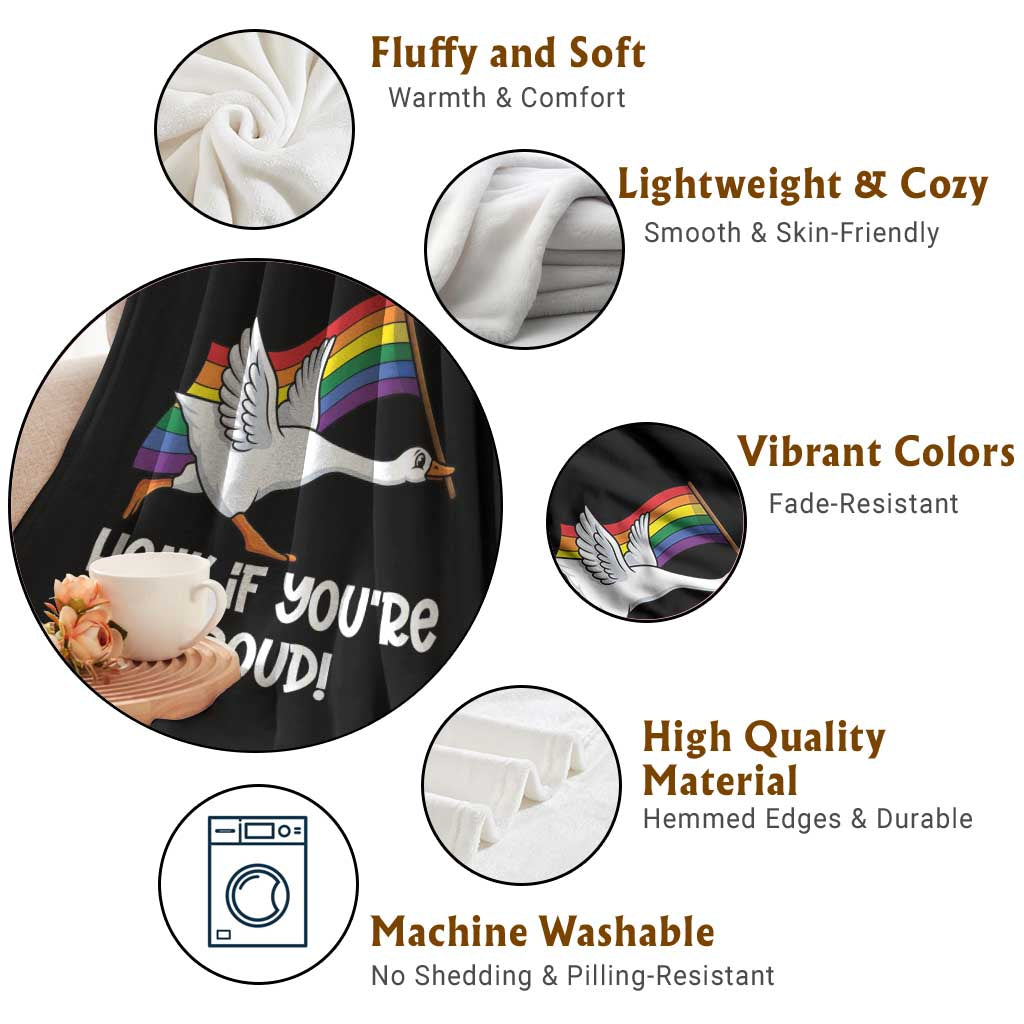 Silly Goose LGBTQ Rainbow Throw Blanket Honk If You're Proud
