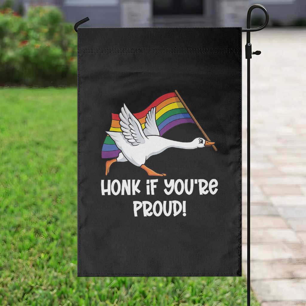 Silly Goose LGBTQ Rainbow Garden Flag Honk If You're Proud