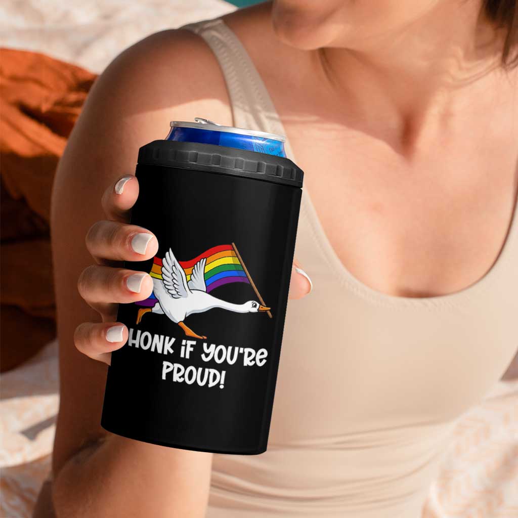 Silly Goose LGBTQ Rainbow 4 in 1 Can Cooler Tumbler Honk If You're Proud