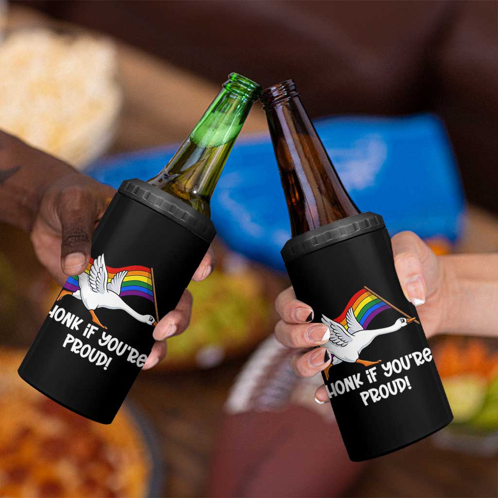 Silly Goose LGBTQ Rainbow 4 in 1 Can Cooler Tumbler Honk If You're Proud
